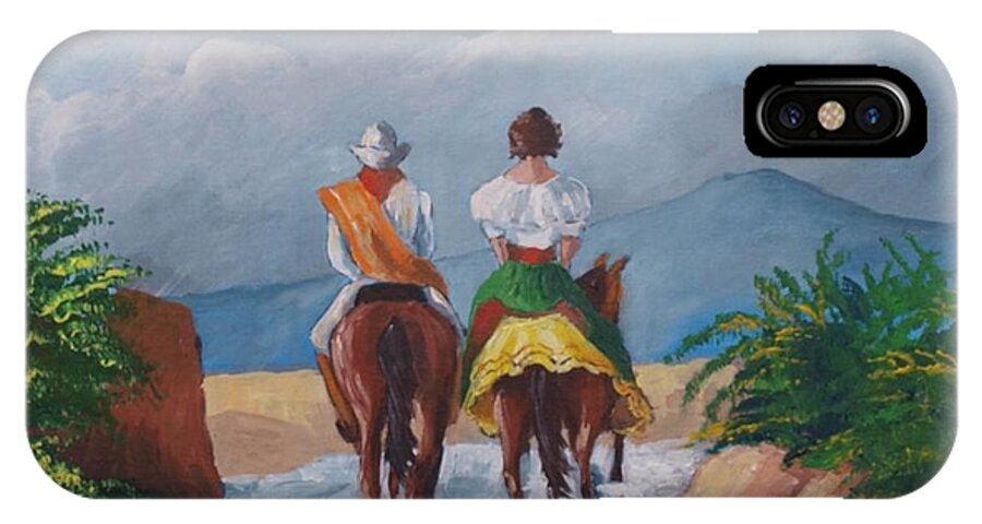 Sabanero iPhone X Case featuring the painting Sabanero and wife crossing a river by Jean Pierre Bergoeing