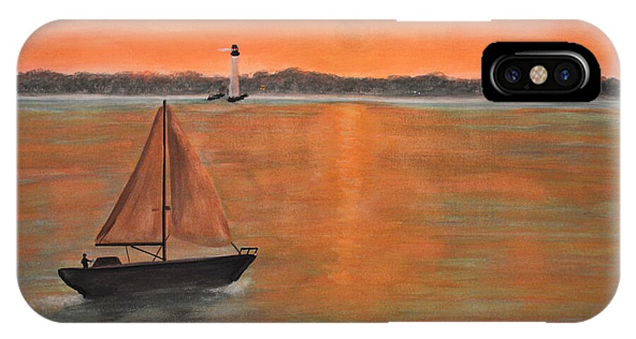Keys iPhone X Case featuring the painting Sailboat sunset by Ken Figurski