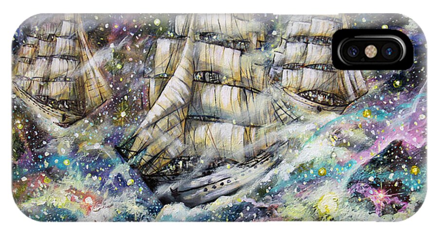 Sailing Among The Stars iPhone X Case featuring the painting Sailing Among The Stars by Dariusz Orszulik