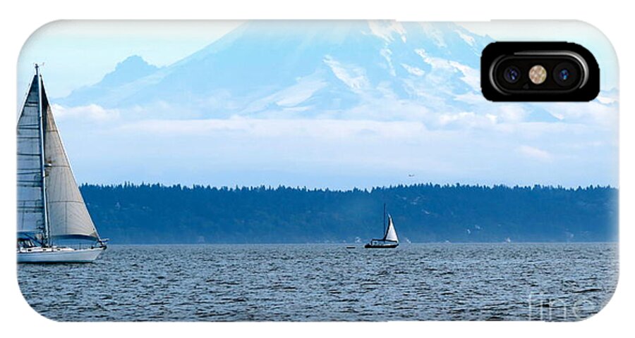 Mt. Rainier iPhone X Case featuring the photograph Sailing in Mt. Rainier's shadow by LeLa Becker