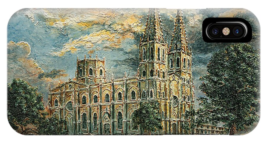Churches iPhone X Case featuring the painting San Sebastian Church 1800s by Joey Agbayani
