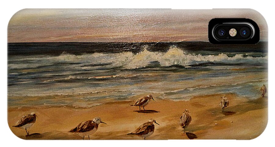 Beach iPhone X Case featuring the painting Sand Pipers by Arlen Avernian - Thorensen