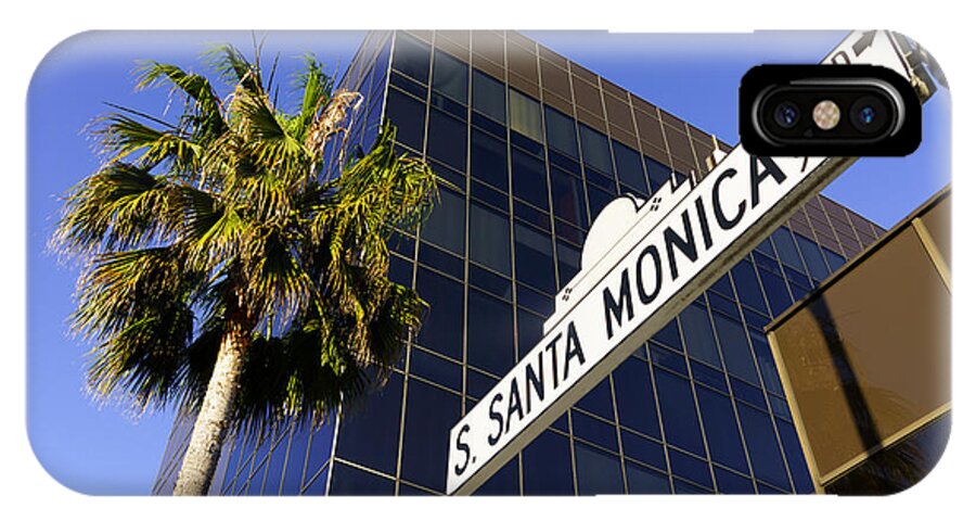 America iPhone X Case featuring the photograph Santa Monica Blvd Sign in Beverly Hills California by Paul Velgos