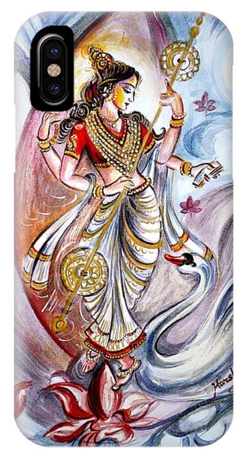 Saraswati iPhone X Case featuring the painting Saraswati by Harsh Malik