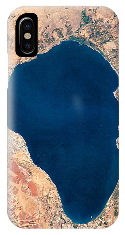 Abstract iPhone X Case featuring the photograph Satellite view of lake Tiberias - Sea of Galilee Israel by World Art Prints And Designs