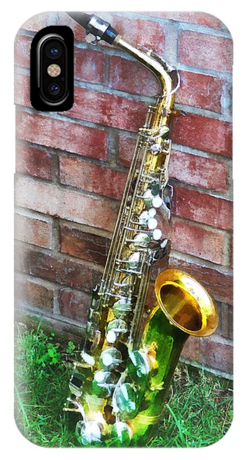 Saxophone iPhone X Case featuring the photograph Saxophone Against Brick by Susan Savad