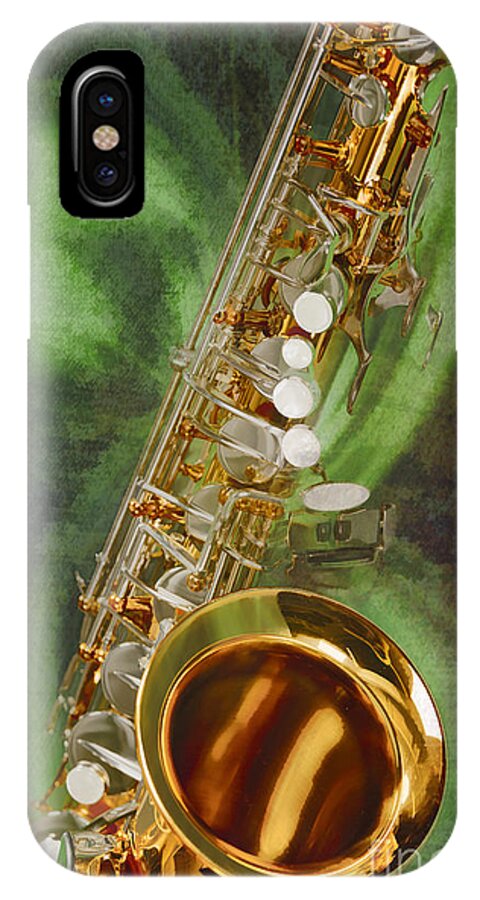 Saxophone iPhone X Case featuring the painting Saxophone Instrument Painting Music in Color 3253.02 by M K Miller