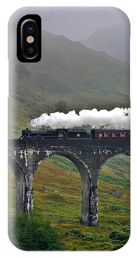 Steam Train iPhone X Case featuring the photograph Scotland Steam Train and Bridge by Henry Kowalski