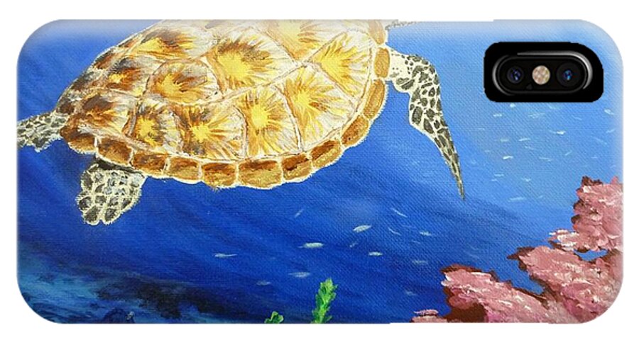 Sea Turtle iPhone X Case featuring the painting Sea Turtle by Amelie Simmons