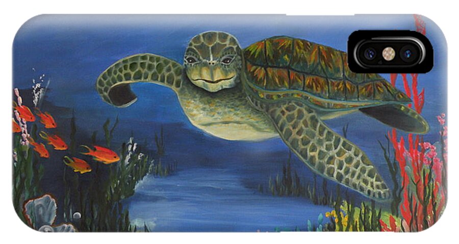 Sea Turtle iPhone X Case featuring the painting Sea Turtle in Paradise by Lora Duguay