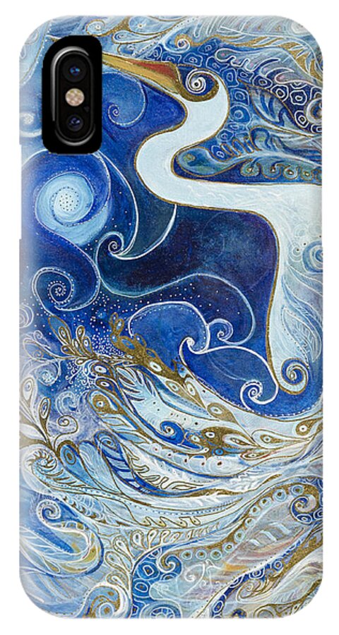 Blue Heron iPhone X Case featuring the painting Seeking Balance by Leela Payne