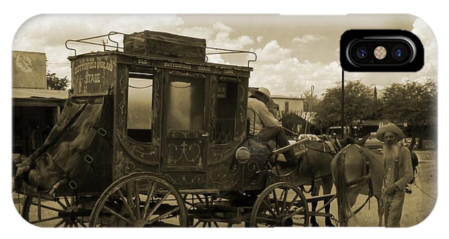 Sepia Stagecoach iPhone X Case featuring the photograph Sepia Stagecoach by John Malone