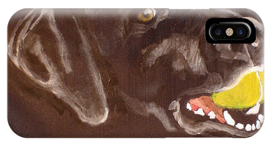 Black Labrador With Tennis Ball iPhone X Case featuring the painting Shadow with ball by Carol Russell