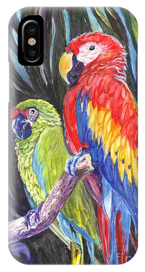 Macaws iPhone X Case featuring the painting We Are Sharing a Perch by Carol Wisniewski