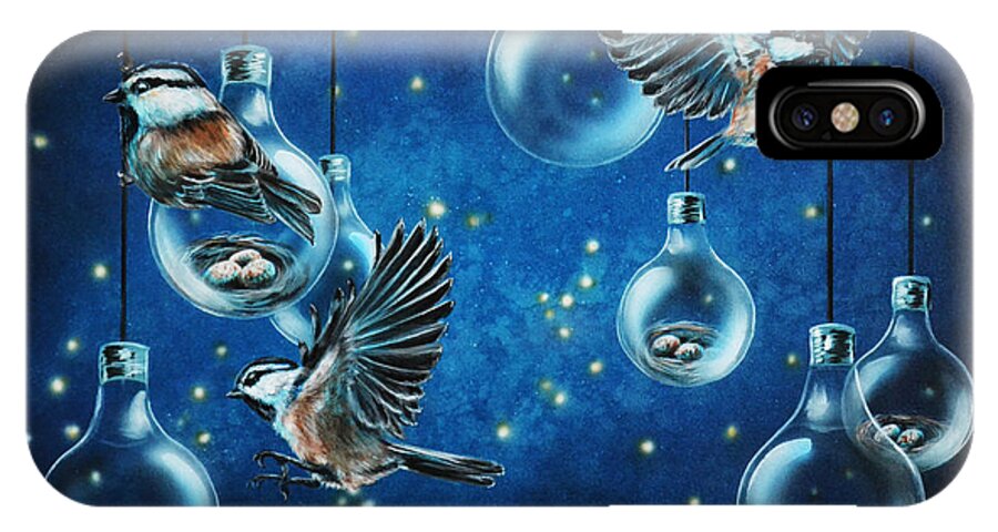 Chickadees iPhone X Case featuring the painting Shine by Lachri