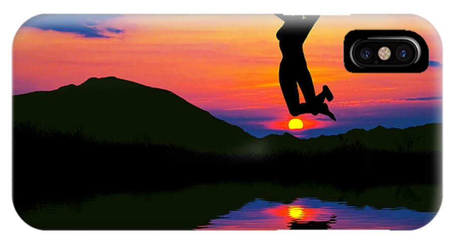 Victory iPhone X Case featuring the photograph Silhouette of happy woman jumping at sunset by Michal Bednarek