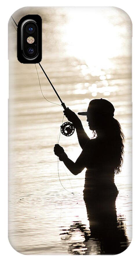 Silhouette Of Woman Fly-fishing iPhone X Case