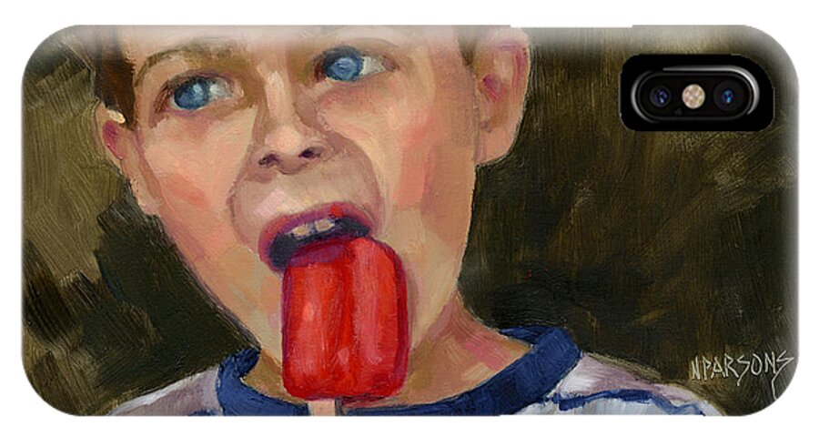 Little Boy iPhone X Case featuring the painting SOLD Simple Pleasures by Nancy Parsons