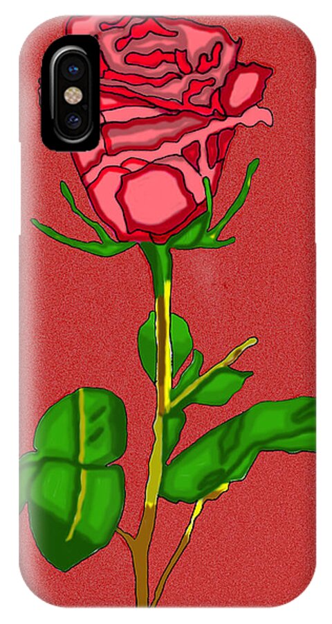 Single Red Rose iPhone X Case featuring the digital art Single Red Rose With Red Background by Christine Perry
