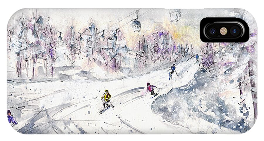 Travel iPhone X Case featuring the painting Skiing In The Dolomites In Italy 01 by Miki De Goodaboom