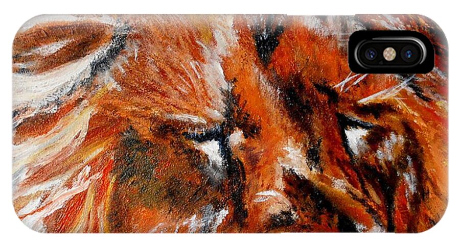 Lion iPhone X Case featuring the painting Snoozing by Maris Sherwood