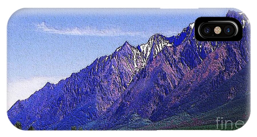 Snow Covered Purple Mountain Peaks Art iPhone X Case featuring the painting Snow covered purple mountain peaks by PainterArtist FIN