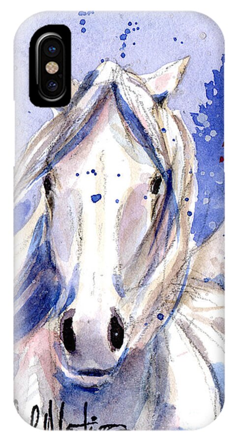 White Pony iPhone X Case featuring the painting Snow Pony 2 by Linda L Martin
