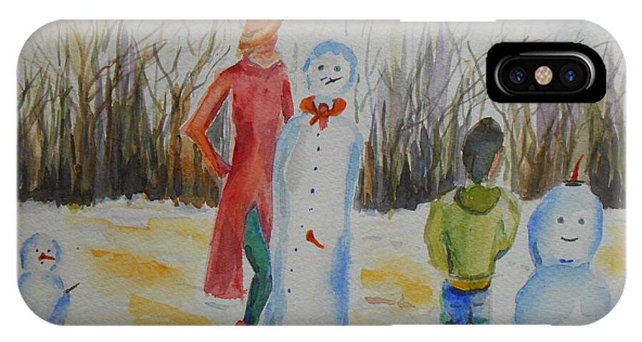 Snowman iPhone X Case featuring the painting Snowman competition by Geeta Yerra