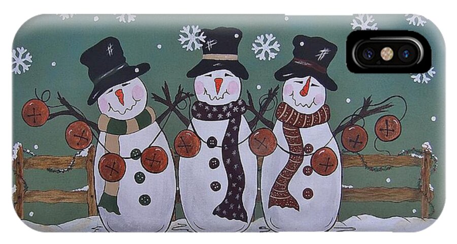 Snowmen iPhone X Case featuring the painting Snowmen Jingle by Cindy Micklos