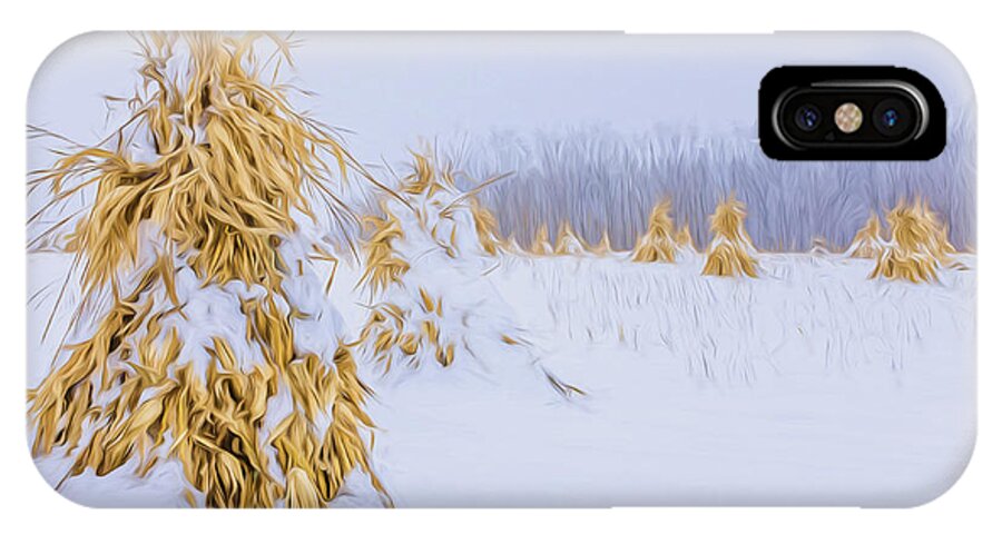 Abstract iPhone X Case featuring the photograph Snowy Corn Shocks - Artistic by Chris Bordeleau