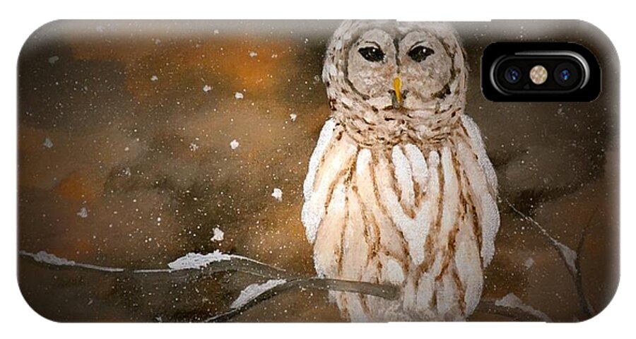 Snowy Owl iPhone X Case featuring the painting Snowy Night Owl by Denise Tomasura