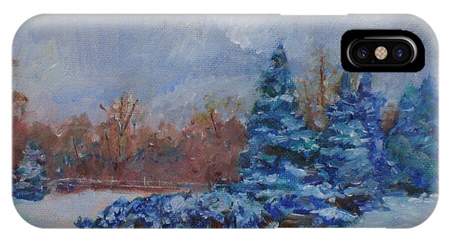 Boliday iPhone X Case featuring the painting Snowy Scene by Joan Coffey