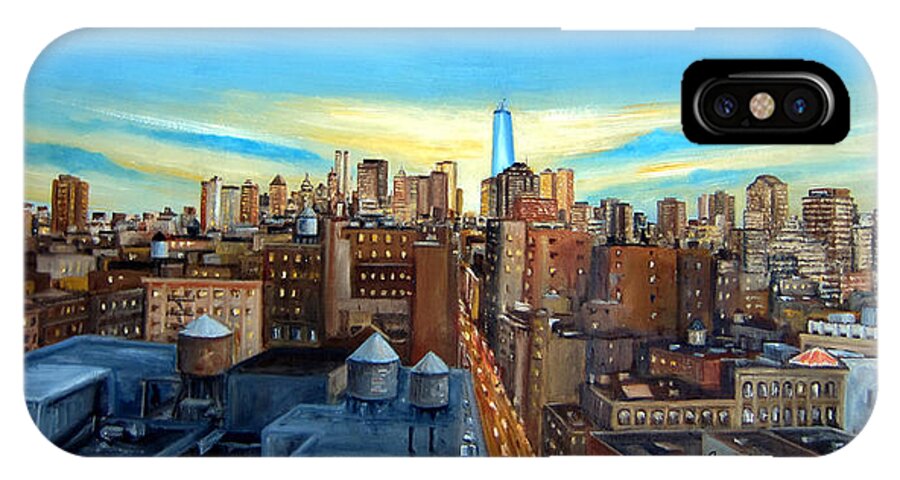 Ny City At Dusk iPhone X Case featuring the painting SOHO Rooftops by Leonardo Ruggieri