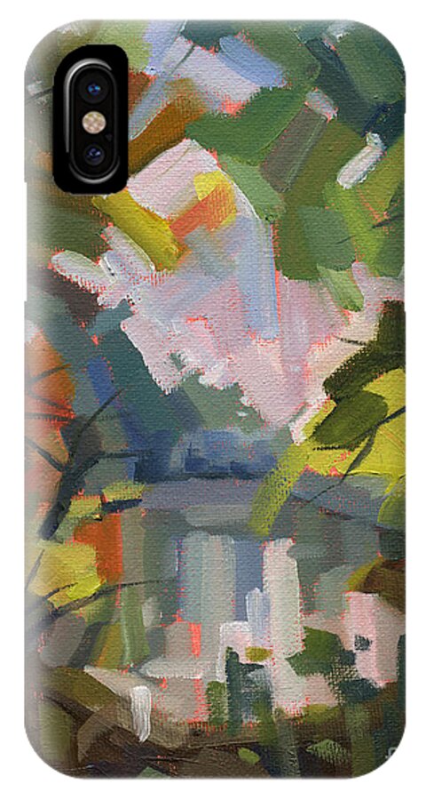 Lakes Side Trail iPhone X Case featuring the painting SOLD Darkness into Light by Nancy Parsons