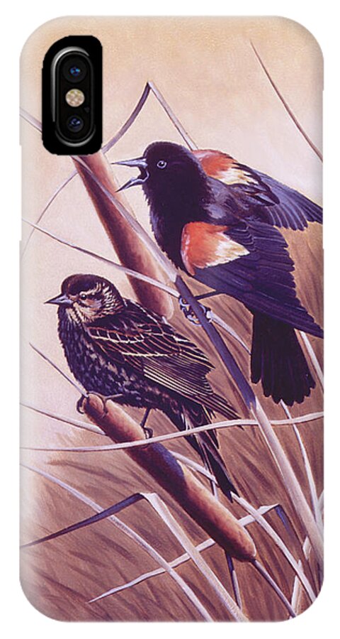 Red-winged Blackbird iPhone X Case featuring the painting Song of the Marsh by Richard De Wolfe