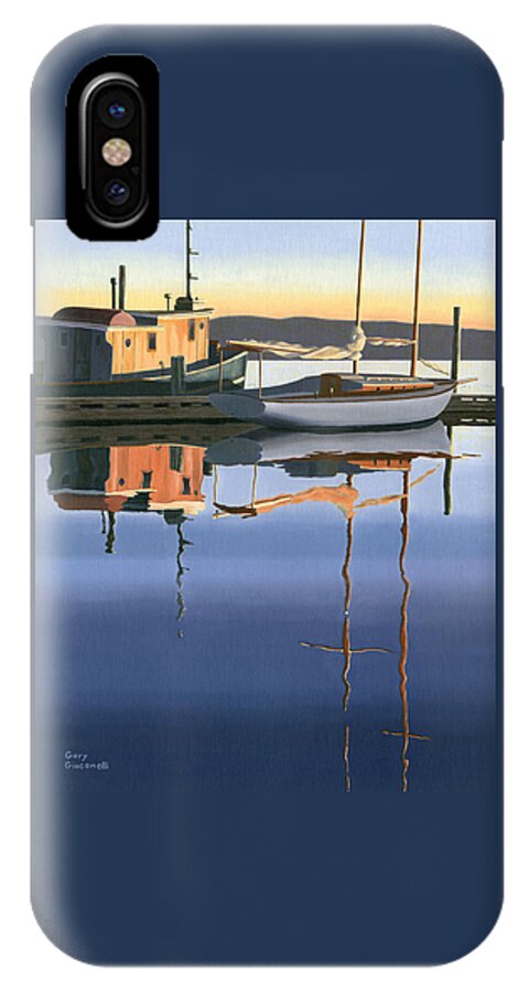 Boat iPhone X Case featuring the painting South harbour reflections by Gary Giacomelli