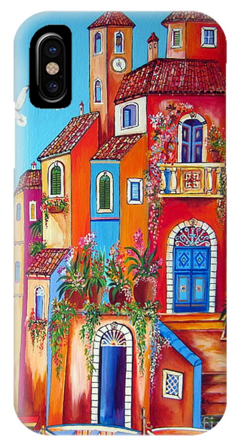 Amalfi iPhone X Case featuring the painting Southern Italy Amalfi Coast Village by Roberto Gagliardi