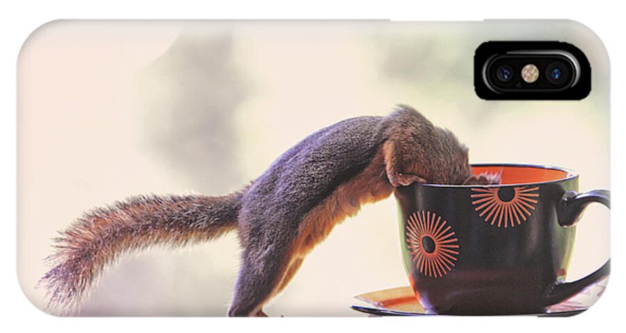 Squirrels iPhone X Case featuring the photograph Squirrel and Coffee by Peggy Collins