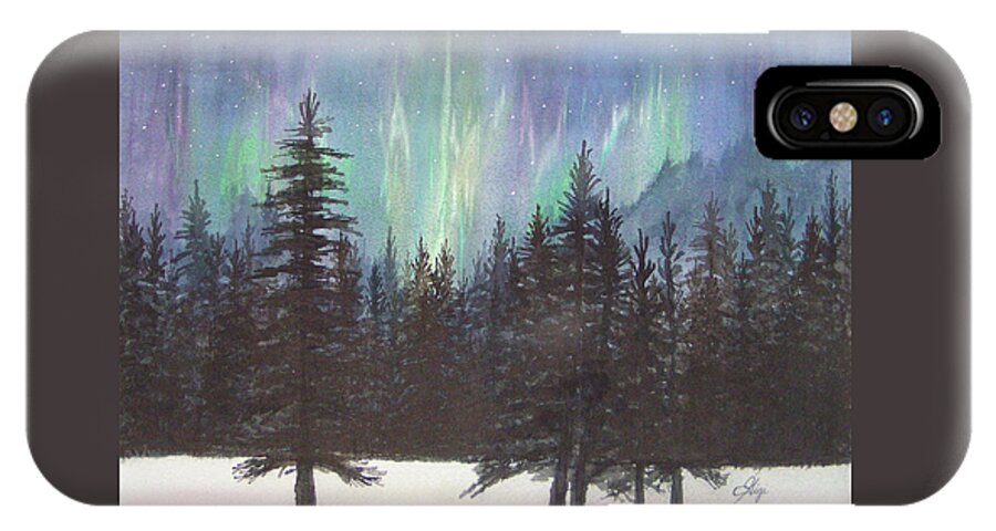 Northern Lights iPhone X Case featuring the painting Starlight Dance by Gigi Dequanne