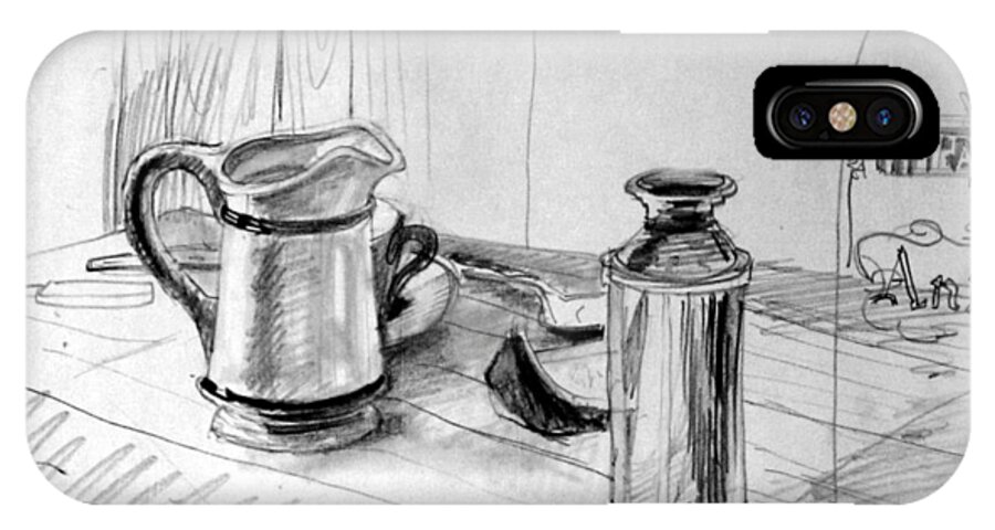 Still Life Sketch iPhone X Case featuring the drawing Still Life with Creamer by Mark Lunde