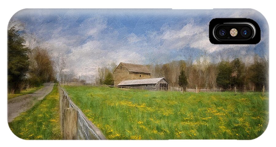 Barn iPhone X Case featuring the digital art Stone Barn On A Spring Morning by Lois Bryan