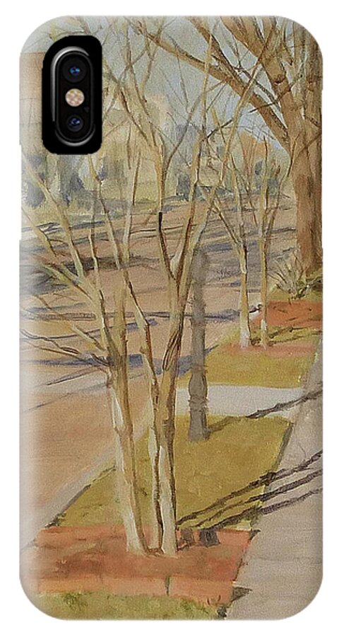 Landscape iPhone X Case featuring the painting Street Trees with Winter Shadows by Ellen Paull