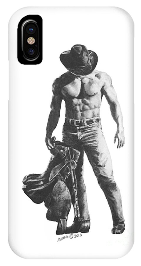 Man iPhone X Case featuring the drawing Strength of a Cowboy by Marianne NANA Betts