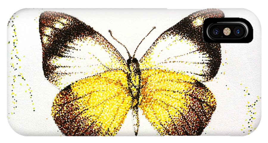Sulphurs iPhone X Case featuring the drawing Sulphurs - Butterfly by Katharina Bruenen