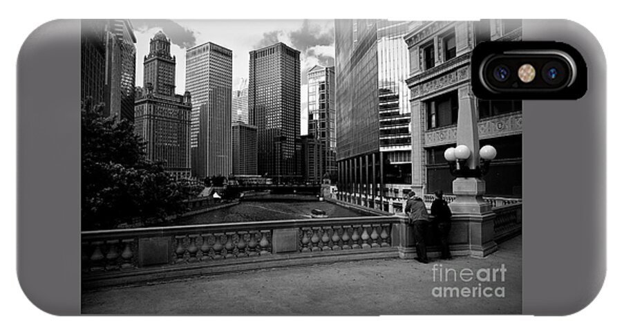 Usa iPhone X Case featuring the photograph Summer on the Chicago River - Black and White by Frank J Casella