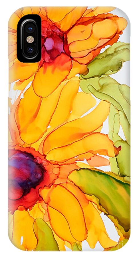 Alcohol Ink iPhone X Case featuring the painting Sunflower Duo by Vicki Housel
