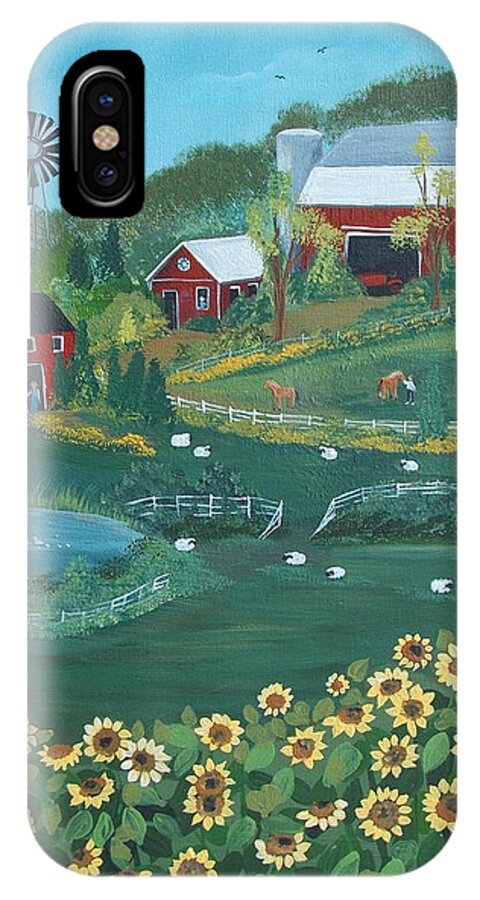 Landscape iPhone X Case featuring the painting Sunflower Farm by Virginia Coyle