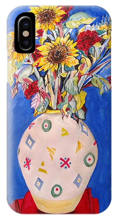 Sunflowers At Home iPhone X Case featuring the painting Sunflowers at Home by Esther Newman-Cohen