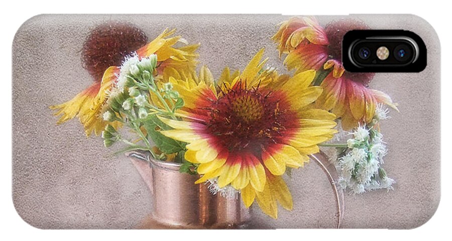 Gazania iPhone X Case featuring the photograph Sunny Treasure Flowers in a Copper Jug by Louise Kumpf