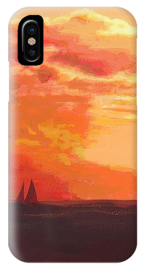 Sail Boat iPhone X Case featuring the painting SUNRISE and SAILS EMERALD ISLE NORTH CAROLINA by G Linsenmayer